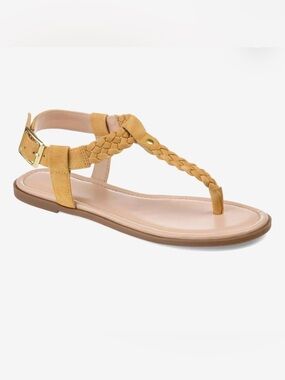Journee Collection Braided T-Strap Sandal - Mustard